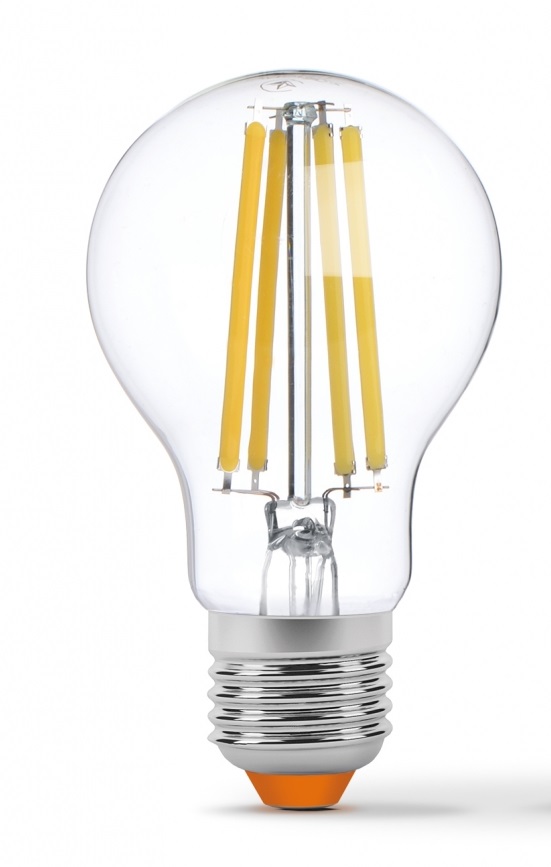 На фотографії Лампочка Світлодіодна 12W 3000K A60 E27 з розділу Світлодіодні філоментові лампи колір корпусу  на тепле світло джерела світла